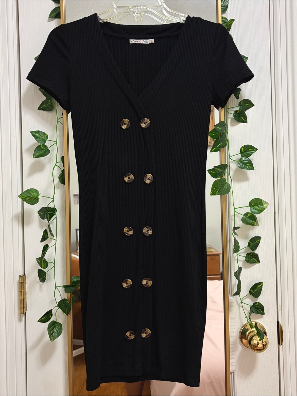 Heart Hips Black Ribbed Button-Front Mini Dress